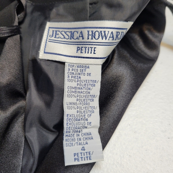 Jessica Howard Black Satin Trim Blazer Pantsuit 3 Piece Blousr Pants Jacket - Picture 14 of 16